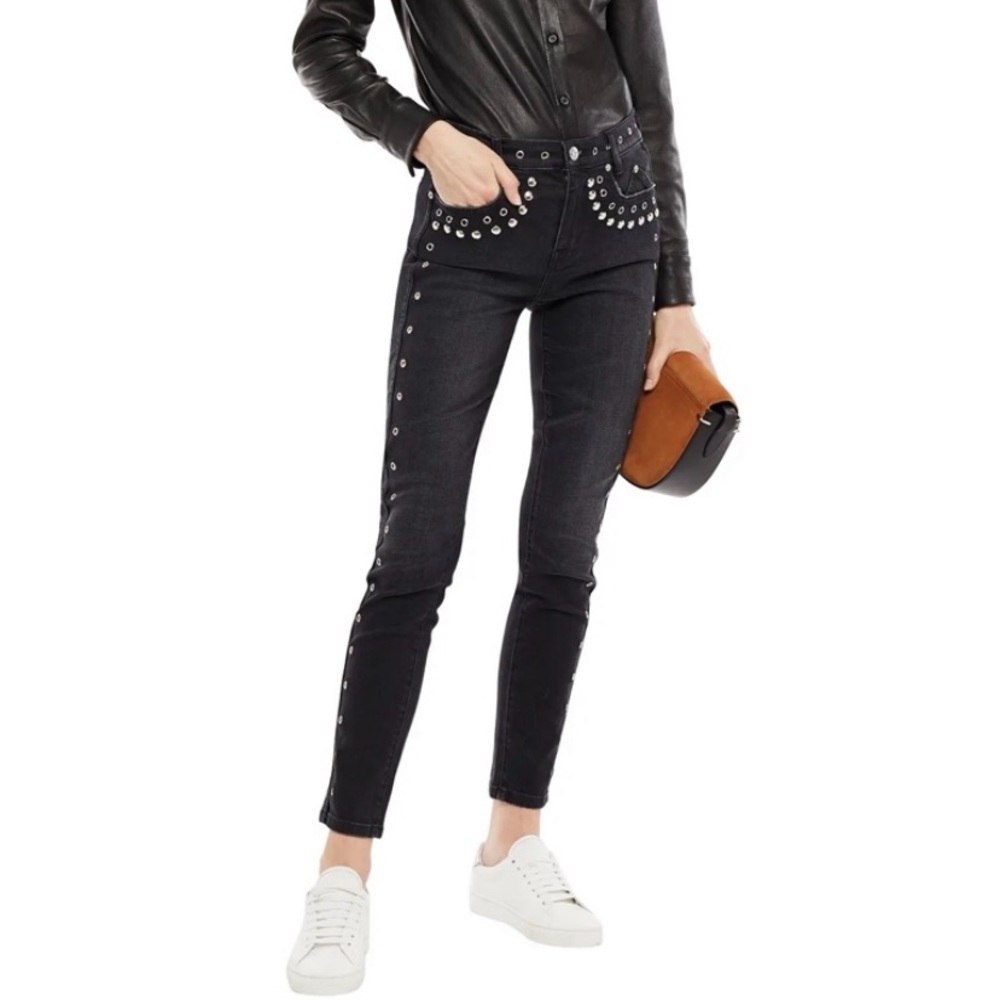 NWT Current/Elliott, black skinny jeans with studs and grommet trim. Size 26.